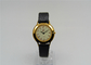 18K Gold thick leather strap watches with Japanese analog quartz movement