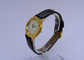 18K Gold thick leather strap watches with Japanese analog quartz movement