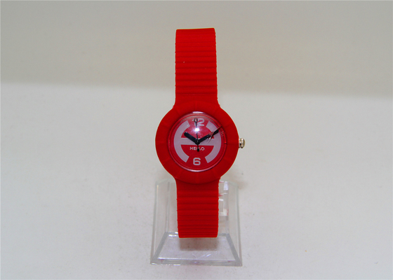 Les montres analogues de filles de plastique rouges de forme ronde badine des montres de silicone